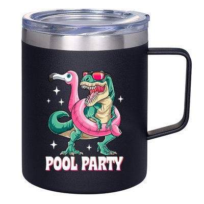 Pool Party Dinosaur Flamingo Float Funny T Rex Summer 12oz Stainless Steel Coffee Mug