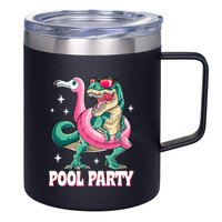 Pool Party Dinosaur Flamingo Float Funny T Rex Summer 12oz Stainless Steel Coffee Mug
