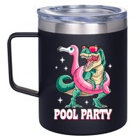 Pool Party Dinosaur Flamingo Float Funny T Rex Summer 12oz Stainless Steel Coffee Mug