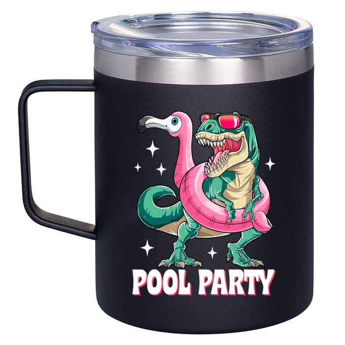 Pool Party Dinosaur Flamingo Float Funny T Rex Summer 12oz Stainless Steel Coffee Mug