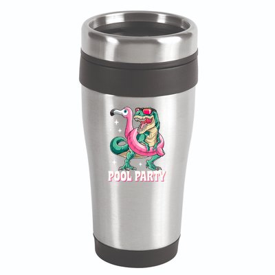 Pool Party Dinosaur Flamingo Float Funny T Rex Summer 16oz Travel Tumbler