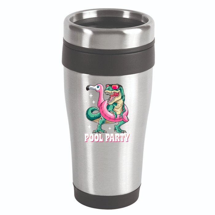 Pool Party Dinosaur Flamingo Float Funny T Rex Summer 16oz Travel Tumbler