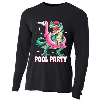 Pool Party Dinosaur Flamingo Float Funny T Rex Summer Cooling Performance Long Sleeve Crew