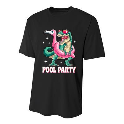 Pool Party Dinosaur Flamingo Float Funny T Rex Summer Youth Performance Sprint T-Shirt