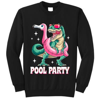 Pool Party Dinosaur Flamingo Float Funny T Rex Summer Tall Sweatshirt