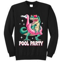 Pool Party Dinosaur Flamingo Float Funny T Rex Summer Tall Sweatshirt