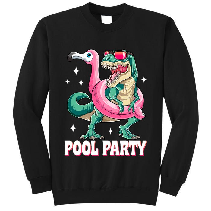 Pool Party Dinosaur Flamingo Float Funny T Rex Summer Tall Sweatshirt