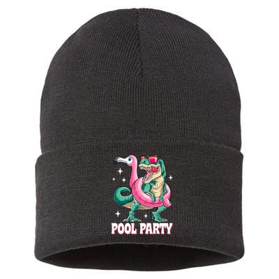 Pool Party Dinosaur Flamingo Float Funny T Rex Summer Sustainable Knit Beanie