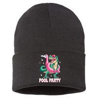 Pool Party Dinosaur Flamingo Float Funny T Rex Summer Sustainable Knit Beanie