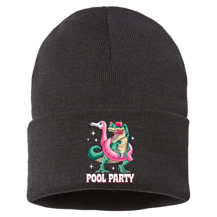 Pool Party Dinosaur Flamingo Float Funny T Rex Summer Sustainable Knit Beanie