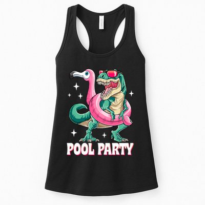 Pool Party Dinosaur Flamingo Float Funny T Rex Summer Womens Tank Top