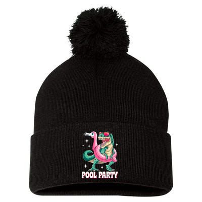 Pool Party Dinosaur Flamingo Float Funny T Rex Summer Pom Pom 12in Knit Beanie