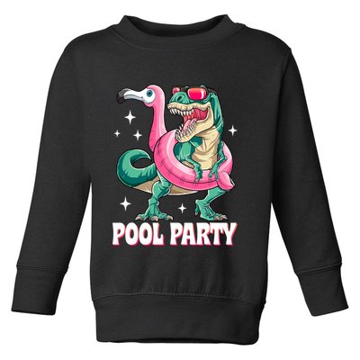Pool Party Dinosaur Flamingo Float Funny T Rex Summer Toddler Sweatshirt
