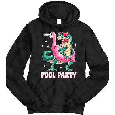 Pool Party Dinosaur Flamingo Float Funny T Rex Summer Tie Dye Hoodie
