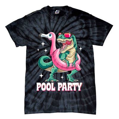 Pool Party Dinosaur Flamingo Float Funny T Rex Summer Tie-Dye T-Shirt
