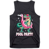 Pool Party Dinosaur Flamingo Float Funny T Rex Summer Tank Top
