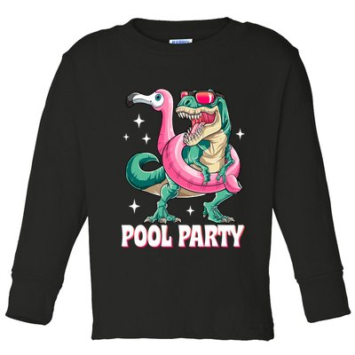 Pool Party Dinosaur Flamingo Float Funny T Rex Summer Toddler Long Sleeve Shirt