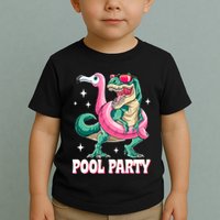 Pool Party Dinosaur Flamingo Float Funny T Rex Summer Toddler T-Shirt