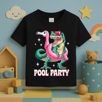 Pool Party Dinosaur Flamingo Float Funny T Rex Summer Toddler T-Shirt