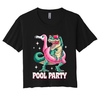 Pool Party Dinosaur Flamingo Float Funny T Rex Summer Crop Top