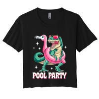 Pool Party Dinosaur Flamingo Float Funny T Rex Summer Crop Top