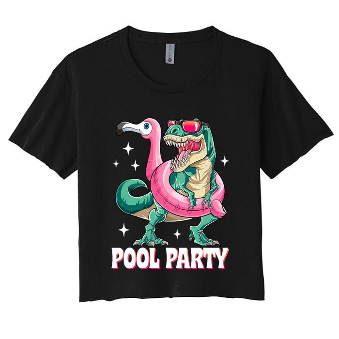 Pool Party Dinosaur Flamingo Float Funny T Rex Summer Crop Top