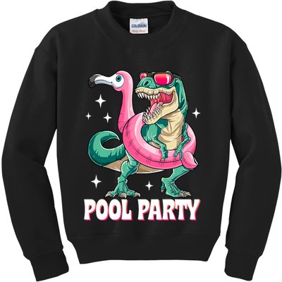 Pool Party Dinosaur Flamingo Float Funny T Rex Summer Kids Sweatshirt