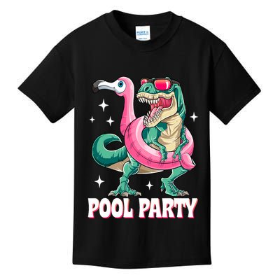 Pool Party Dinosaur Flamingo Float Funny T Rex Summer Kids T-Shirt