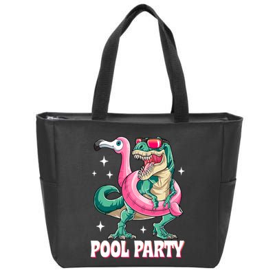 Pool Party Dinosaur Flamingo Float Funny T Rex Summer Zip Tote Bag