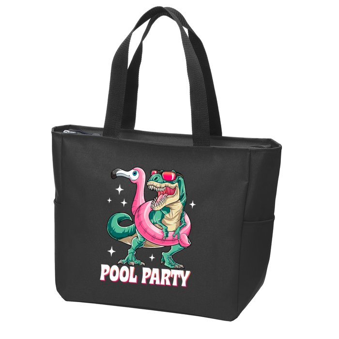 Pool Party Dinosaur Flamingo Float Funny T Rex Summer Zip Tote Bag