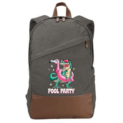 Pool Party Dinosaur Flamingo Float Funny T Rex Summer Cotton Canvas Backpack