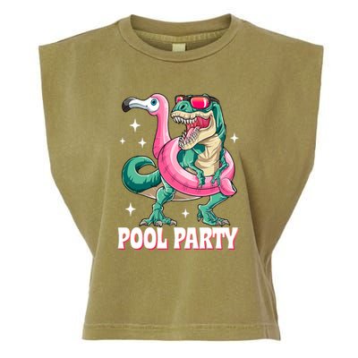 Pool Party Dinosaur Flamingo Float Funny T Rex Summer Garment-Dyed Women's Muscle Tee