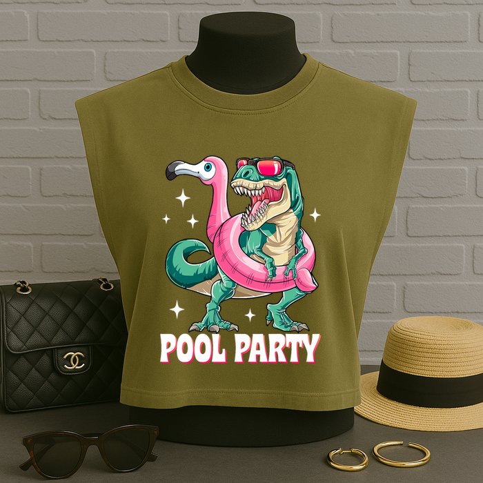 Pool Party Dinosaur Flamingo Float Funny T Rex Summer Garment-Dyed Women's Muscle Tee