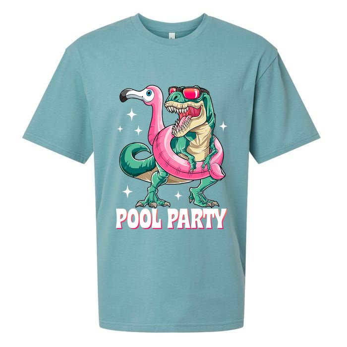 Pool Party Dinosaur Flamingo Float Funny T Rex Summer Sueded Cloud Jersey T-Shirt
