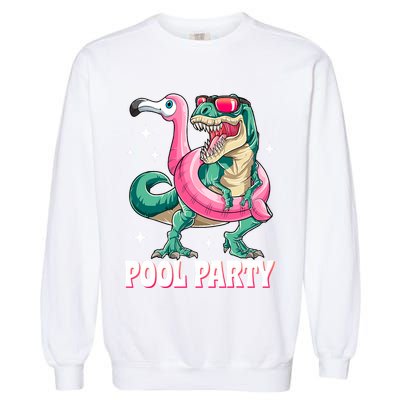 Pool Party Dinosaur Flamingo Float Funny T Rex Summer Garment-Dyed Sweatshirt
