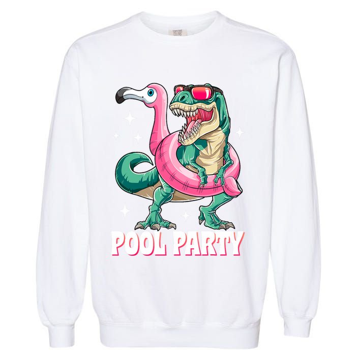 Pool Party Dinosaur Flamingo Float Funny T Rex Summer Garment-Dyed Sweatshirt
