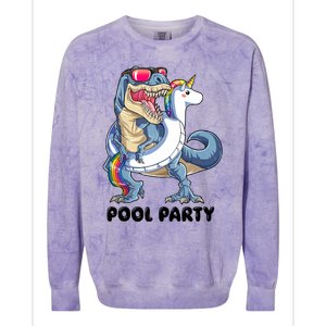 Pool Party Dinosaur Unicorn Funny T Rex Float Rainbow Cute Tank Top Colorblast Crewneck Sweatshirt