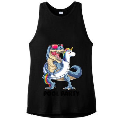 Pool Party Dinosaur Unicorn Funny T Rex Float Rainbow Cute Tank Top Ladies PosiCharge Tri-Blend Wicking Tank