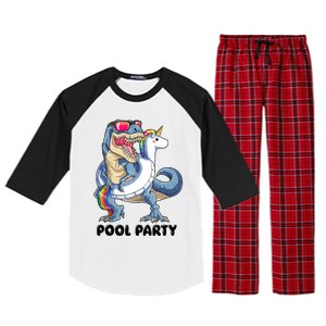 Pool Party Dinosaur Unicorn Funny T Rex Float Rainbow Cute Tank Top Raglan Sleeve Pajama Set