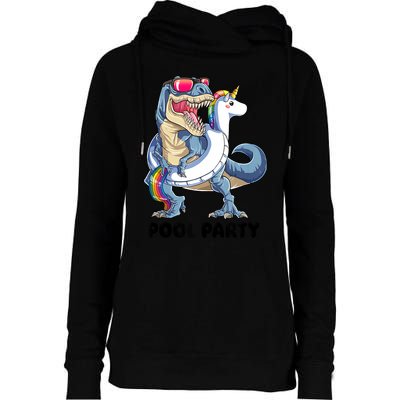 Pool Party Dinosaur Unicorn Funny T Rex Float Rainbow Cute Tank Top Womens Funnel Neck Pullover Hood