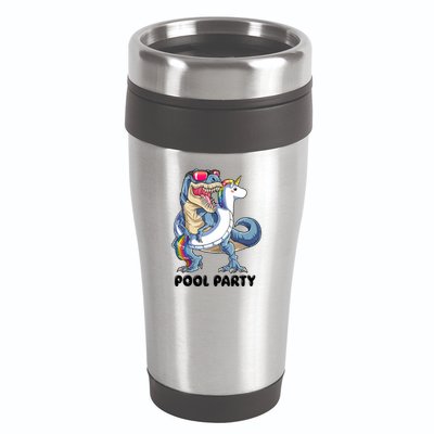 Pool Party Dinosaur Unicorn Funny T Rex Float Rainbow Cute Tank Top 16oz Travel Tumbler