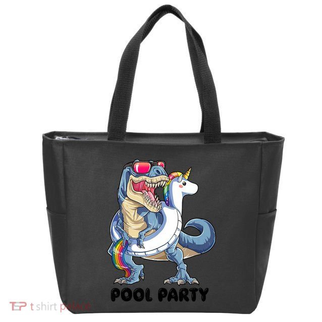 Pool Party Dinosaur Unicorn Funny T Rex Float Rainbow Cute Tank Top Zip Tote Bag