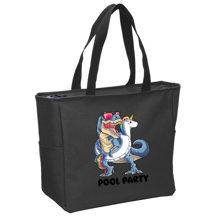 Pool Party Dinosaur Unicorn Funny T Rex Float Rainbow Cute Tank Top Zip Tote Bag