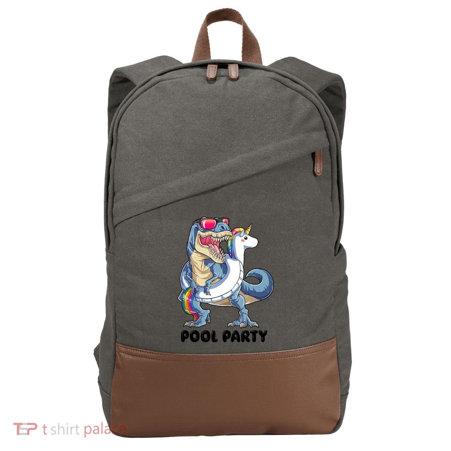 Pool Party Dinosaur Unicorn Funny T Rex Float Rainbow Cute Tank Top Cotton Canvas Backpack