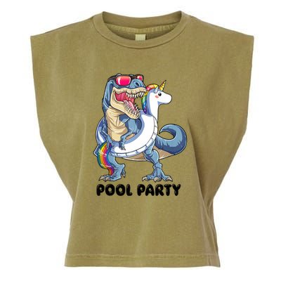 Pool Party Dinosaur Unicorn Funny T Rex Float Rainbow Cute Tank Top Garment-Dyed Women's Muscle Tee