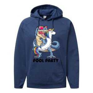 Pool Party Dinosaur Unicorn Funny T Rex Float Rainbow Cute Tank Top Performance Fleece Hoodie