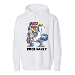 Pool Party Dinosaur Unicorn Funny T Rex Float Rainbow Cute Tank Top Garment-Dyed Fleece Hoodie