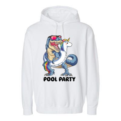 Pool Party Dinosaur Unicorn Funny T Rex Float Rainbow Cute Tank Top Garment-Dyed Fleece Hoodie