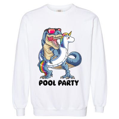 Pool Party Dinosaur Unicorn Funny T Rex Float Rainbow Cute Tank Top Garment-Dyed Sweatshirt
