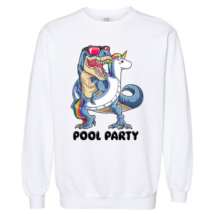 Pool Party Dinosaur Unicorn Funny T Rex Float Rainbow Cute Tank Top Garment-Dyed Sweatshirt